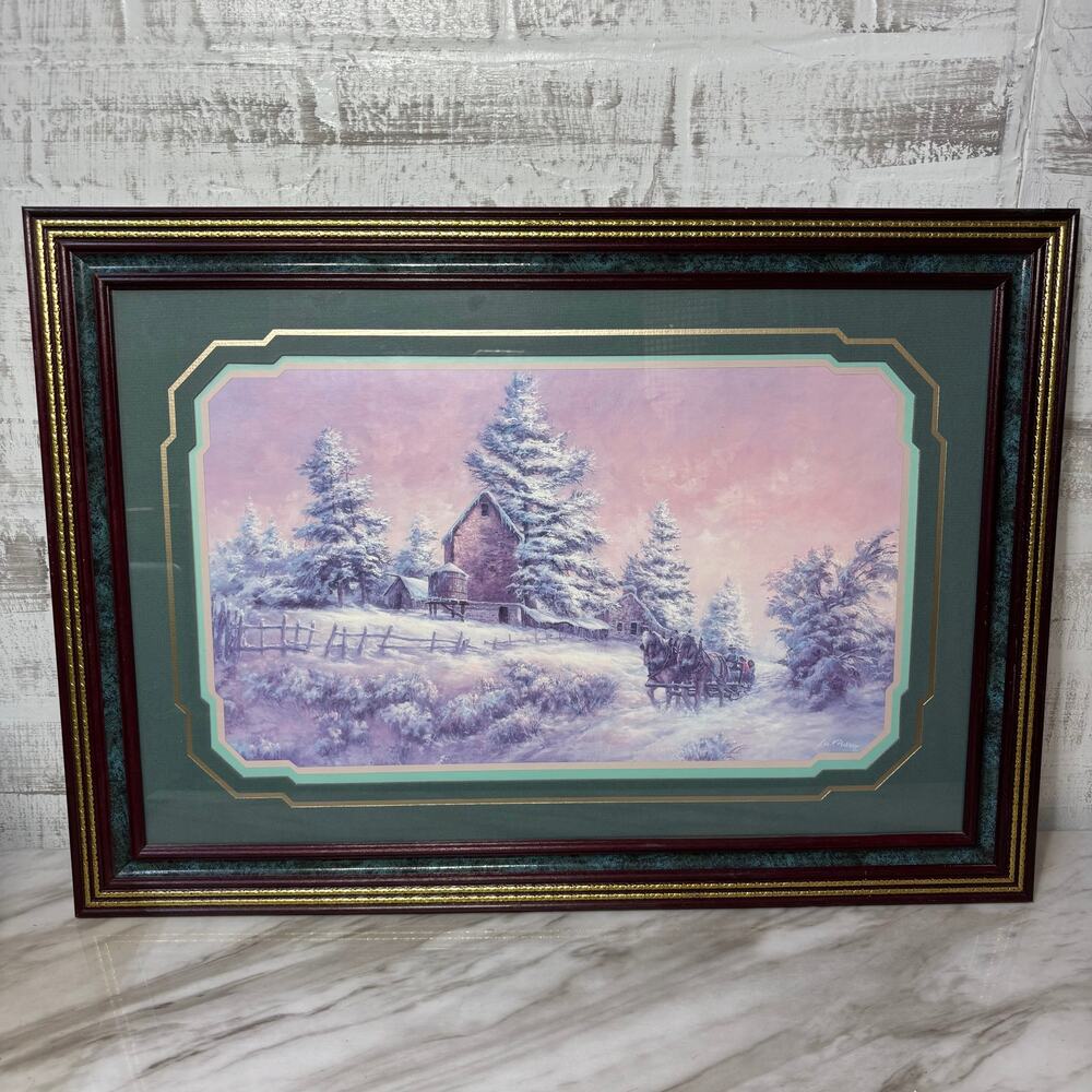 Vintage Lee K. Parkinson Snow Scene Framed Art Print